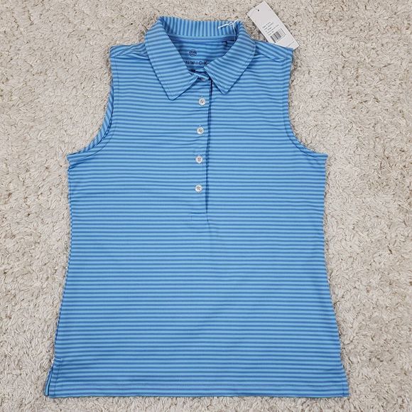 Renwick Golf Polo Womens XS Blue Striped Aquiper Performance Tank Top Collared - Picture 1 of 10